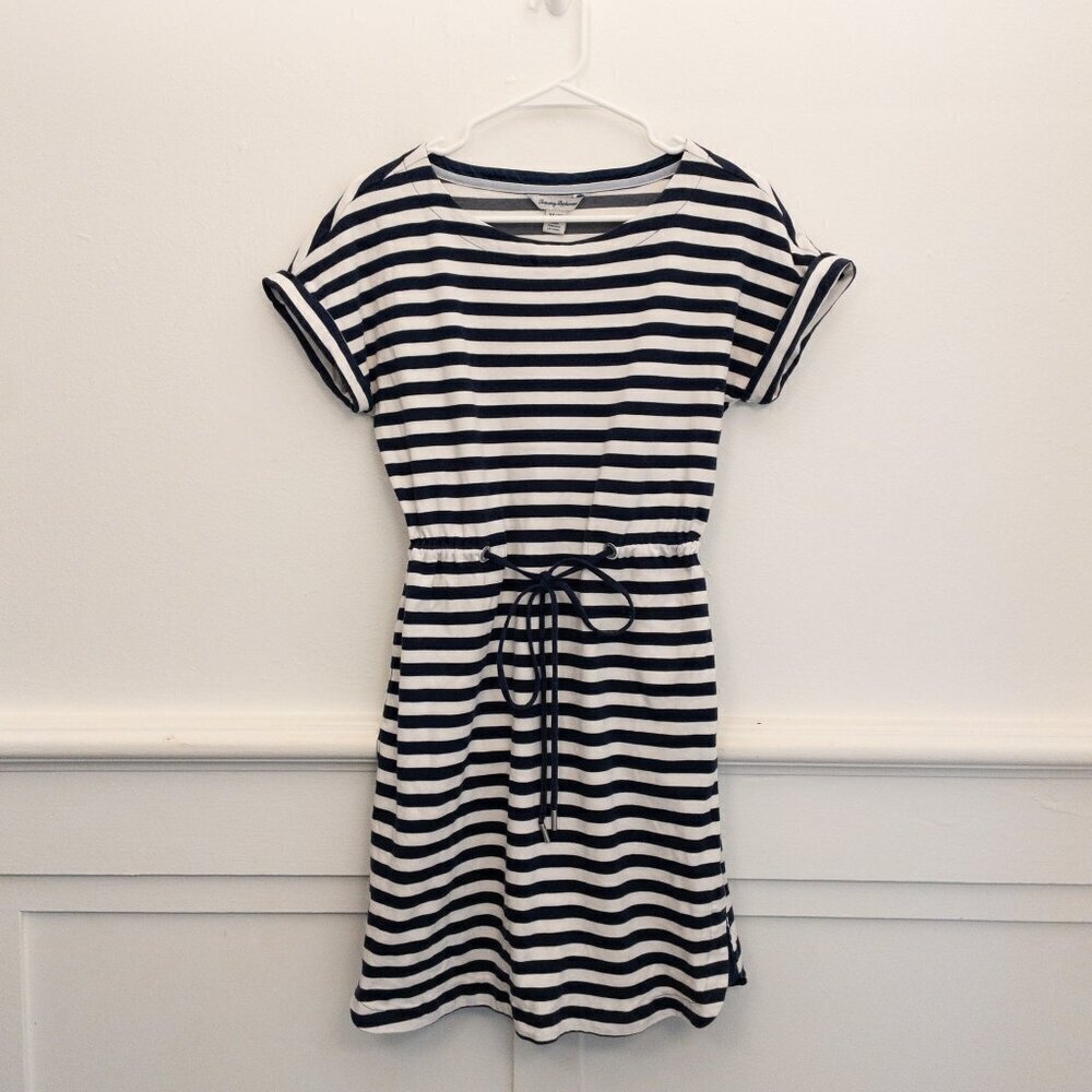 Tommy Bahama XS Navy White Stripe Dress Side Pockets Drawstring Casual Beach